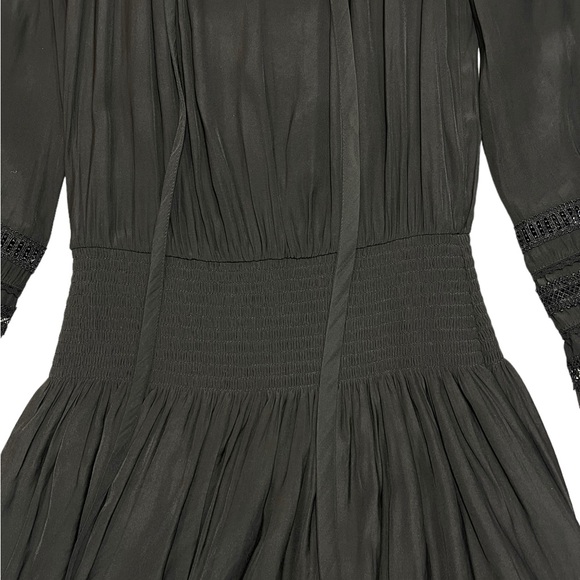 Ramy Brook Rosey Blouson Smocked Mini Dress Black Long Sleeve Tie Neck Size S - Picture 15 of 16